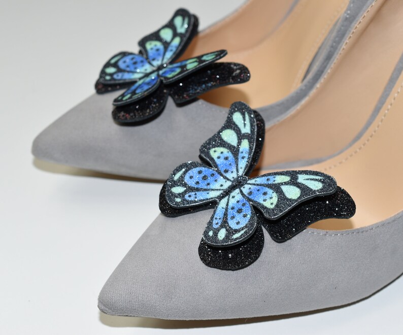 Butterfly shoe clips glitter and leather shoe accessories Etsy