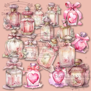 Perfume Bottles Clipart, Victorian Perfume PNG, Sublimation Designs, Junk Journal, Sepia, Fussy Cuts, Vintage, Printable, Digital Download zdjęcie 2