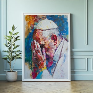 Praying Pope Francis, DIGITAL PRINT, Pope Francis Christian Art, Saint Art Inspirational, Papa Francescu
