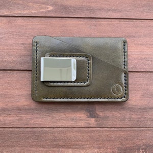 The Cutlass in Olive Green | Cardholder Wallet | Made with Full-Grain Traditional Harnes Leather | Silver Money Clip | Hand Cut and Stitched