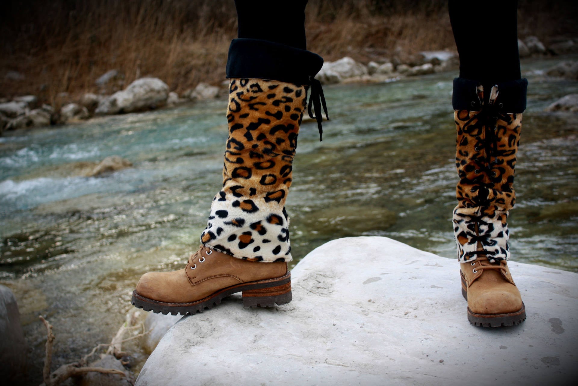 Leopard Faux Fur Lace Up Gaiters