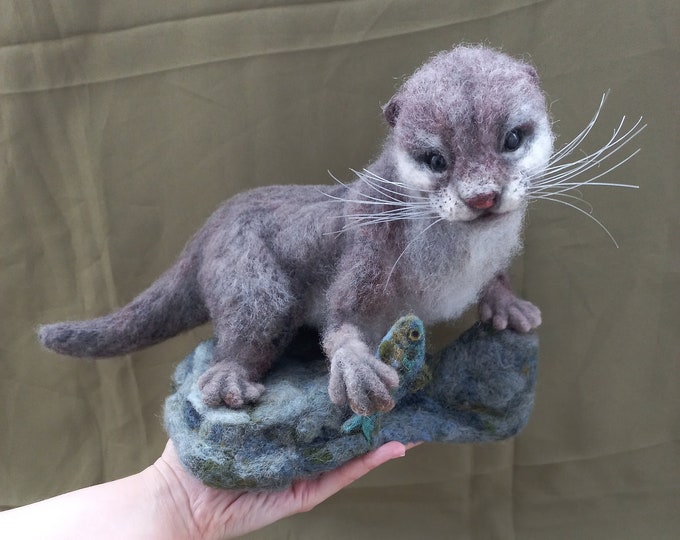 Wool Sculpture Needle Felted Otter Felting Otter Wool Otter Etsy