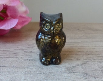 Miniature Owl Figure in Mordoré Polychrome Ceramic, little owl sculpture, lucky gift, Vintage collection