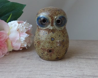 Candle holder Guy Baudat zoomorphic owl owl sandstone pyrite blue eyes vintage french