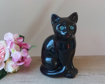 Vintage Large Ceramic Black Cat Figurine Elpa Alcobaca Made in Portugal Home Decor Collectible
