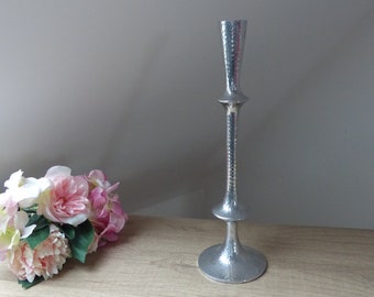 Large Silver Metal Candlestick Handmade in India, Ceremonial Candlestick, Art Deco