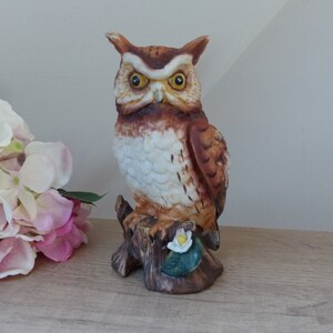 Ceramic Owl Statuette Height 17.5 cm Made in Taiwan Vintage, Owl Decoration Country House, Cottage, Farm, Gift