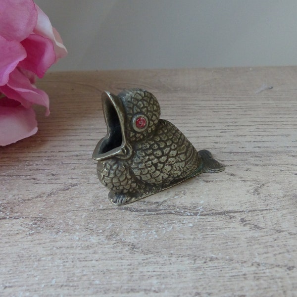 Cendrier miniature en laiton forme oiseau, petit cendrier de poche moineau, porte cure dent oiseau, mini vase oiseau en laiton, Vintage