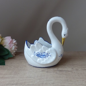 Vintage Small Porcelain Swan Planter Hand Painted in Portugal - Ornamental Bird - Small Swan Bird Planter - Couple Gift