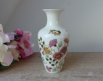 Vintage small Zsolnay porcelain vase decorated with flowers and butterflies, old vase hand painted in Hungary, Mother's Day gift vase