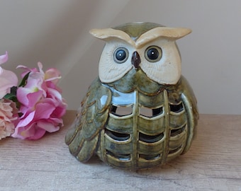 Large Vintage Handmade Ceramic Owl Candle Lantern