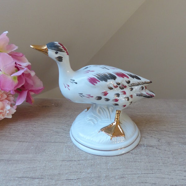 Sculpture Oiseau Canard en Porcelaine Fine Portugal, Statuette en Porcelaine Oiseau Canard Décoration Maison Campagne Cottage Collection