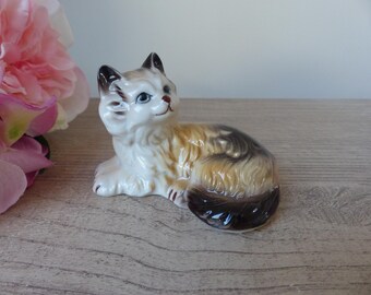 Figurine Miniature Chat Porcelaine Franklin Mint 1988 – Décor Fleuri Blanc