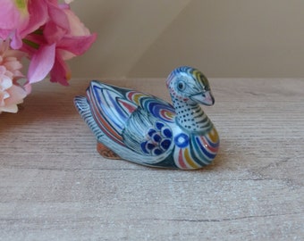 Tonala Duck Bird Figurine Mexican Folk Art Hand Painted and Signed Erandi Mexico