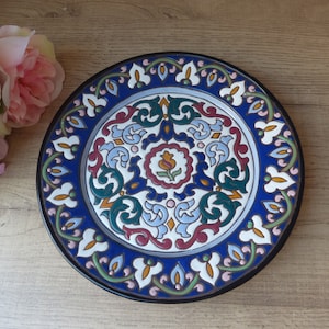 Old earthenware plate with blue decor stamped A.Alvarez, serving dish, aperitif dish, table decoration or wall plate