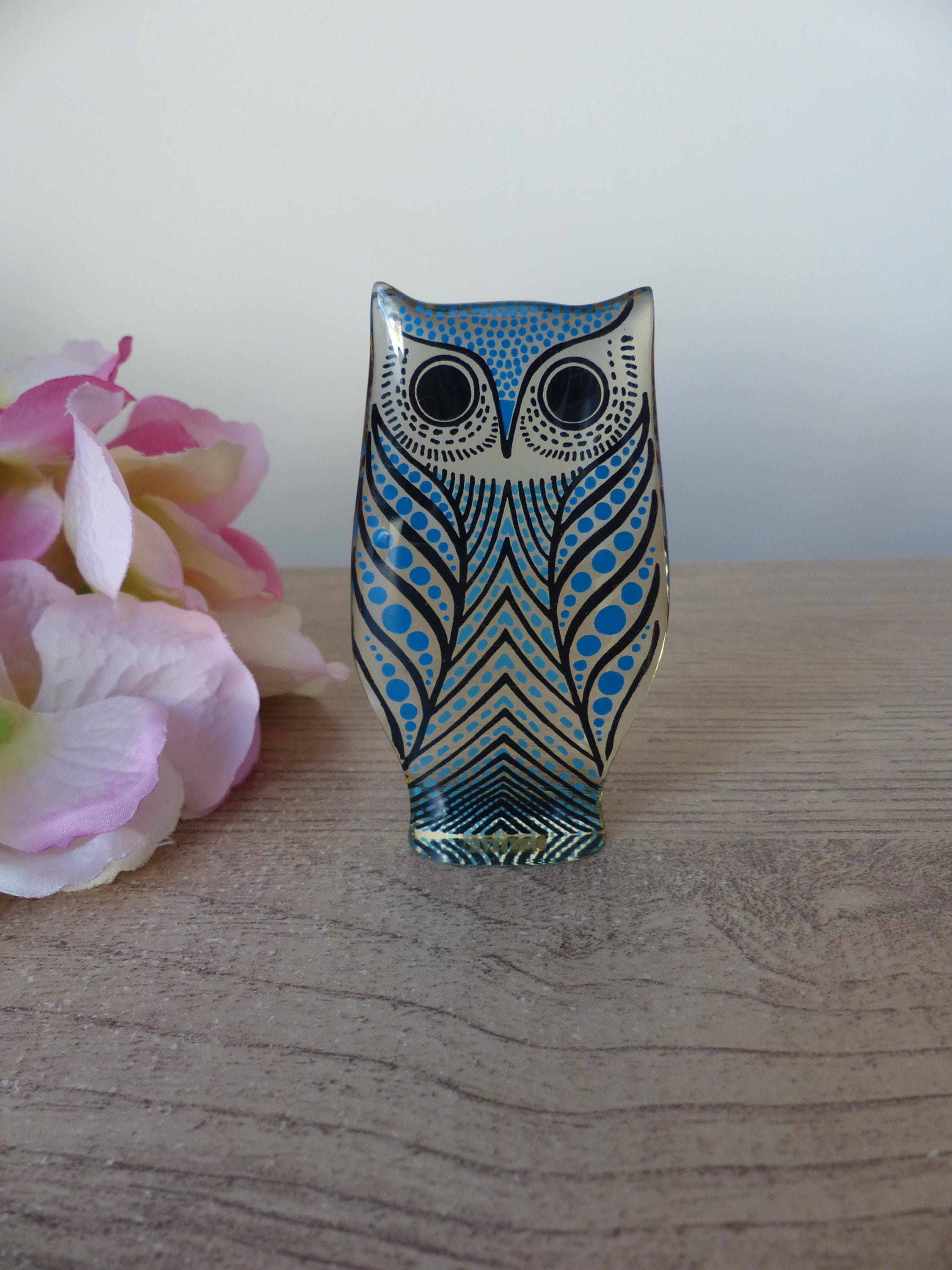 Abraham Palatnik アブラハム パラトニック フクロウ Vintage Abraham Palatnik Sculpture – Blue and Black Owl in Lucite