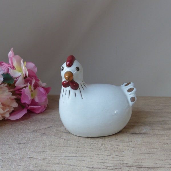 Figurine poule, poulet, en poterie, décoration rustique, poule décoration cuisine, poule collection décoration maison