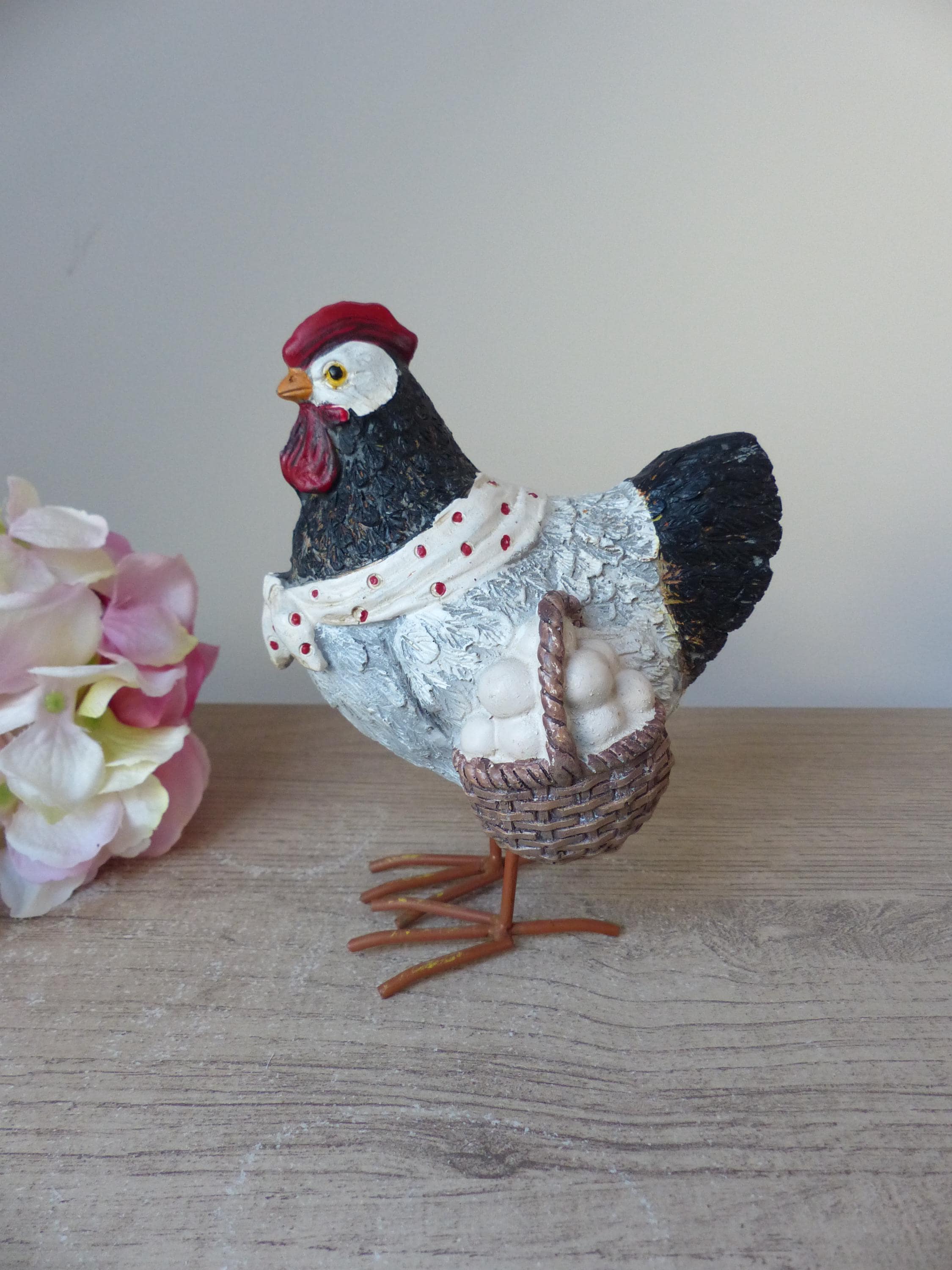 Figurine Poulet En Céramique émaillée - Style Shabby Chic Français - Déco Maison