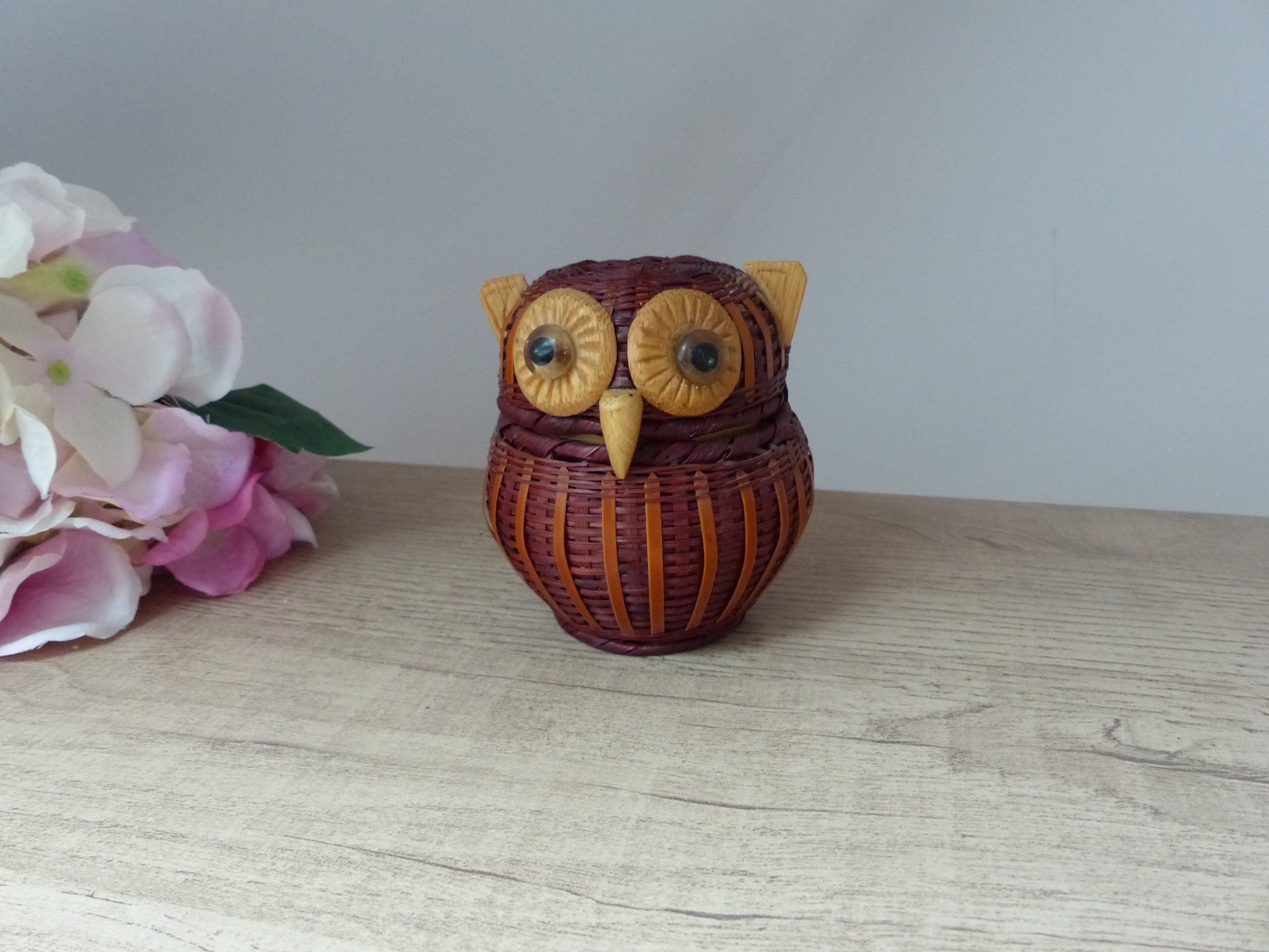 Petit Panier Boite en Osier Chouette/Hibou Vintage