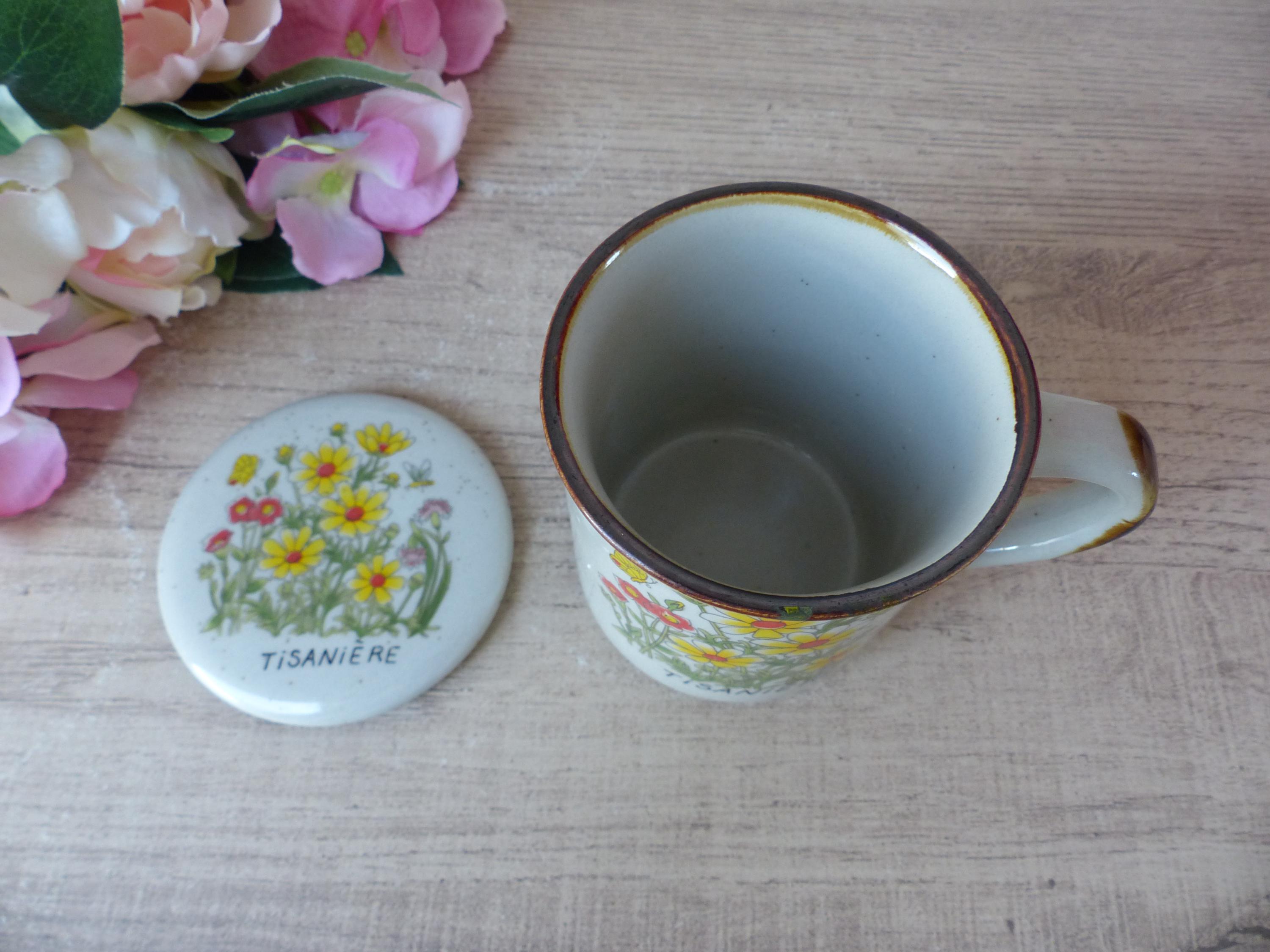Tisanière Ou Mug En Grès Vintage à Motif Floral Français - Décoration Bohème Pour Cuisine