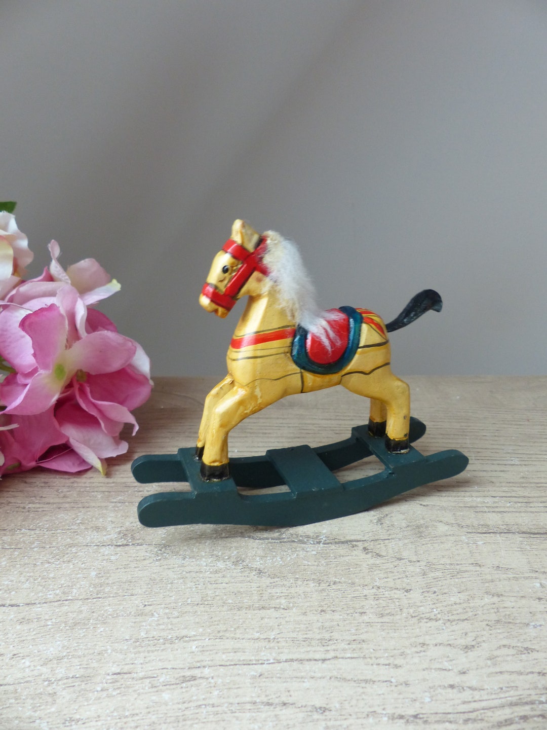 Miniature Wooden Rocking Horse – Vintage Hand Carved and Painted ...
