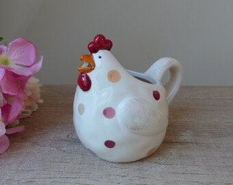 Small milk jug in the shape of a ceramic polka dot chicken, Mother's Day Gift Hen