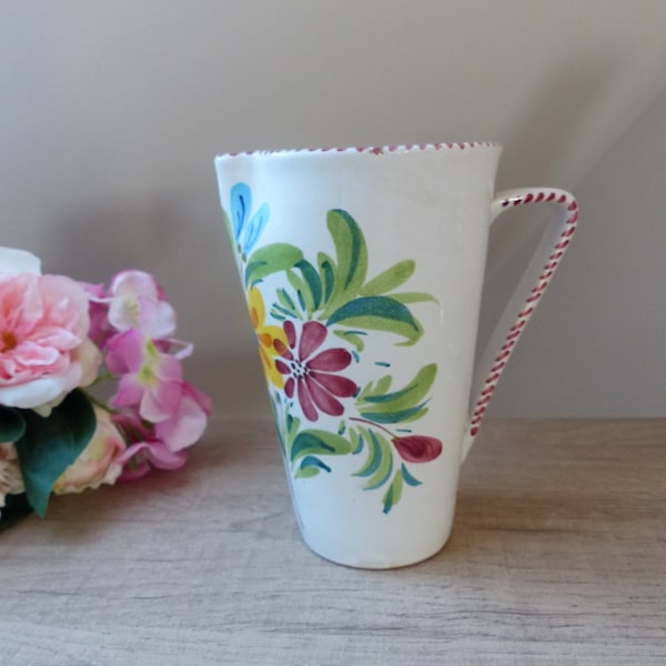 Pichet ou Vase en céramique Décor Floral Peint à la Main Fabriqué en Italie Vintage