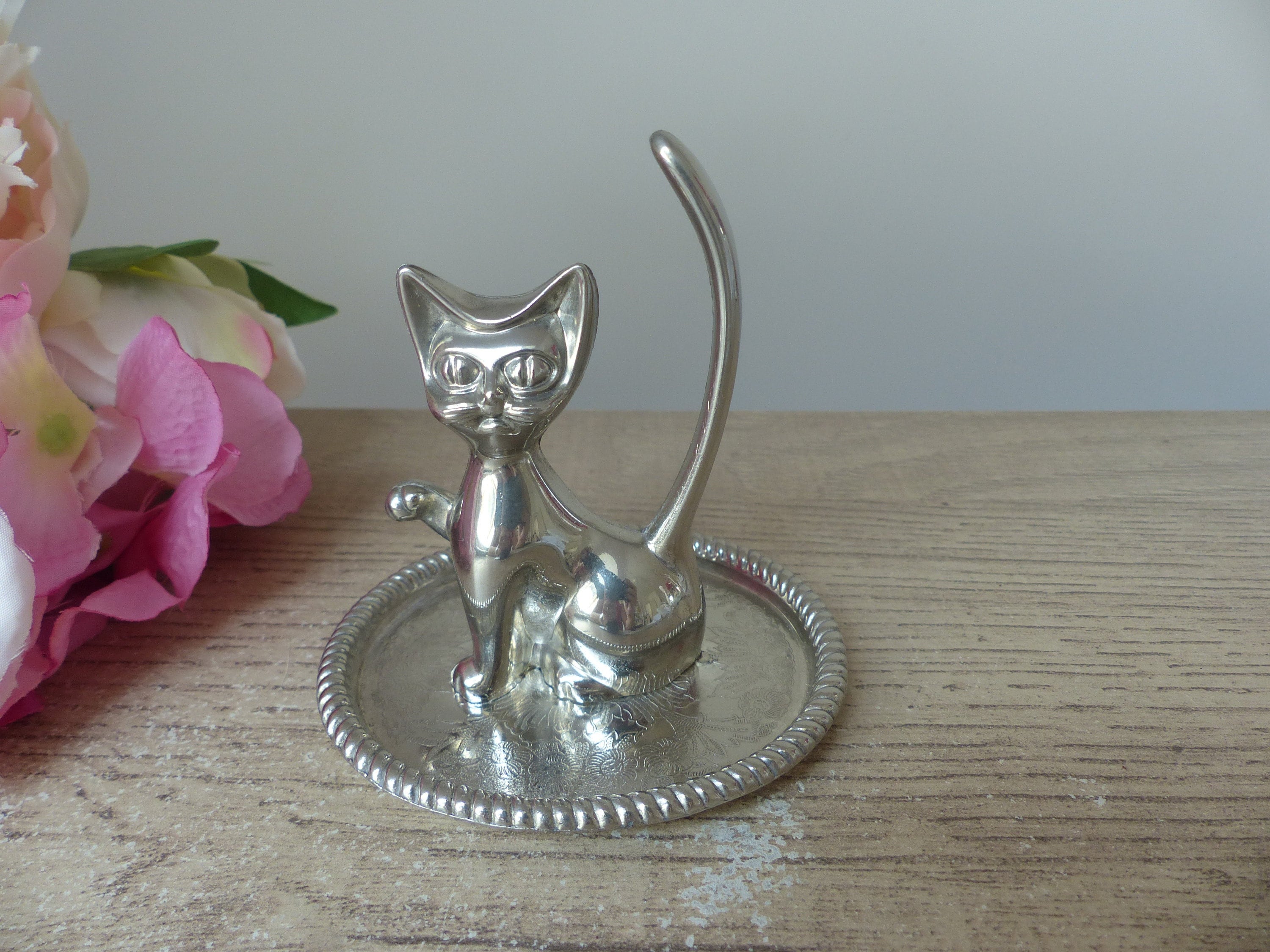 Bague Tête De Chat Argent Gravé Vintage - Taille 55 - Superbe état