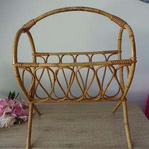 Vintage rattan magazine rack, wicker magazine basket home decoration living room bedroom boudoir