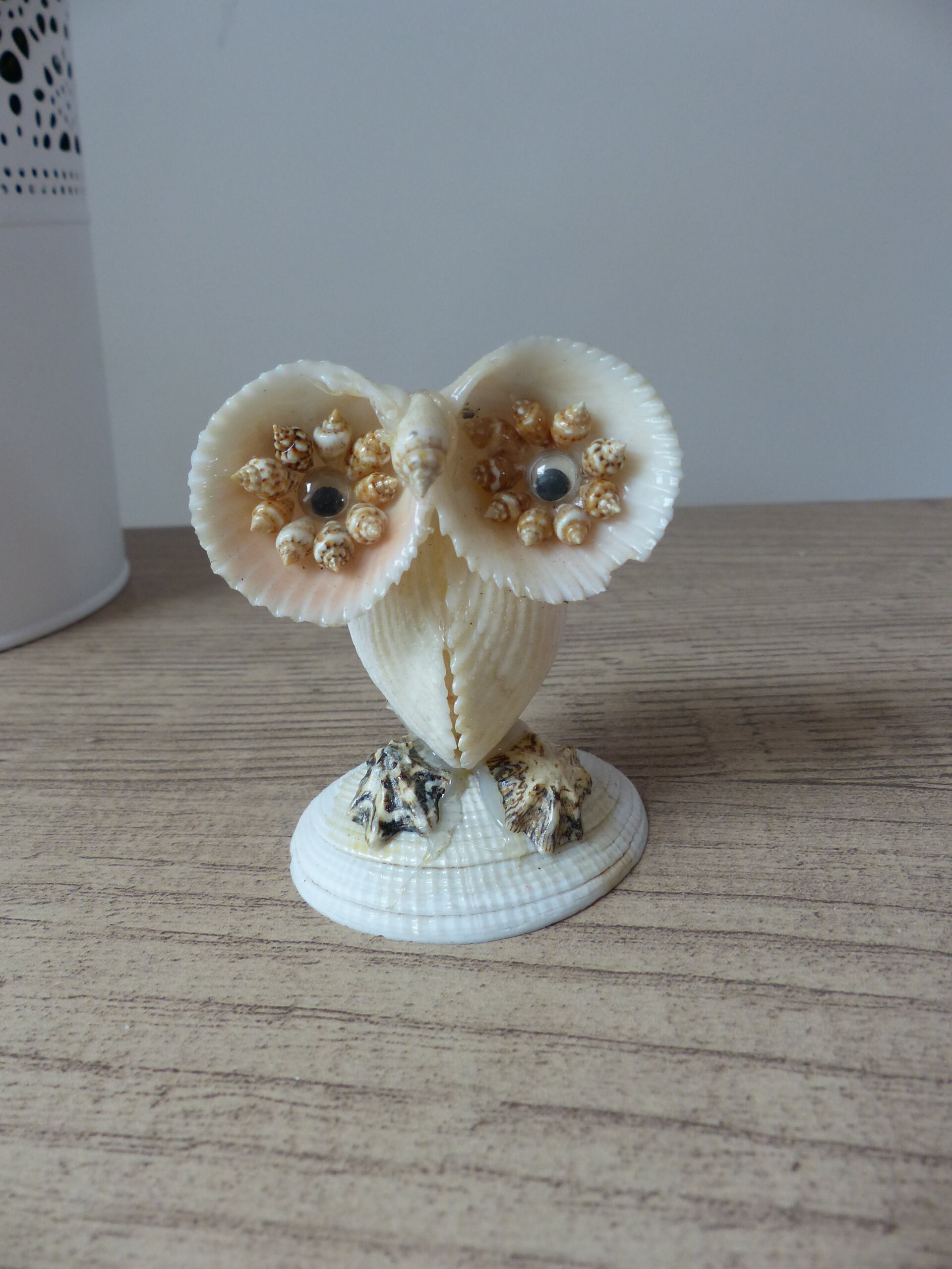 Petite Figurine Bébé hibou/ chouette en coquillage Vintage Souvenir de Vacances Artisa