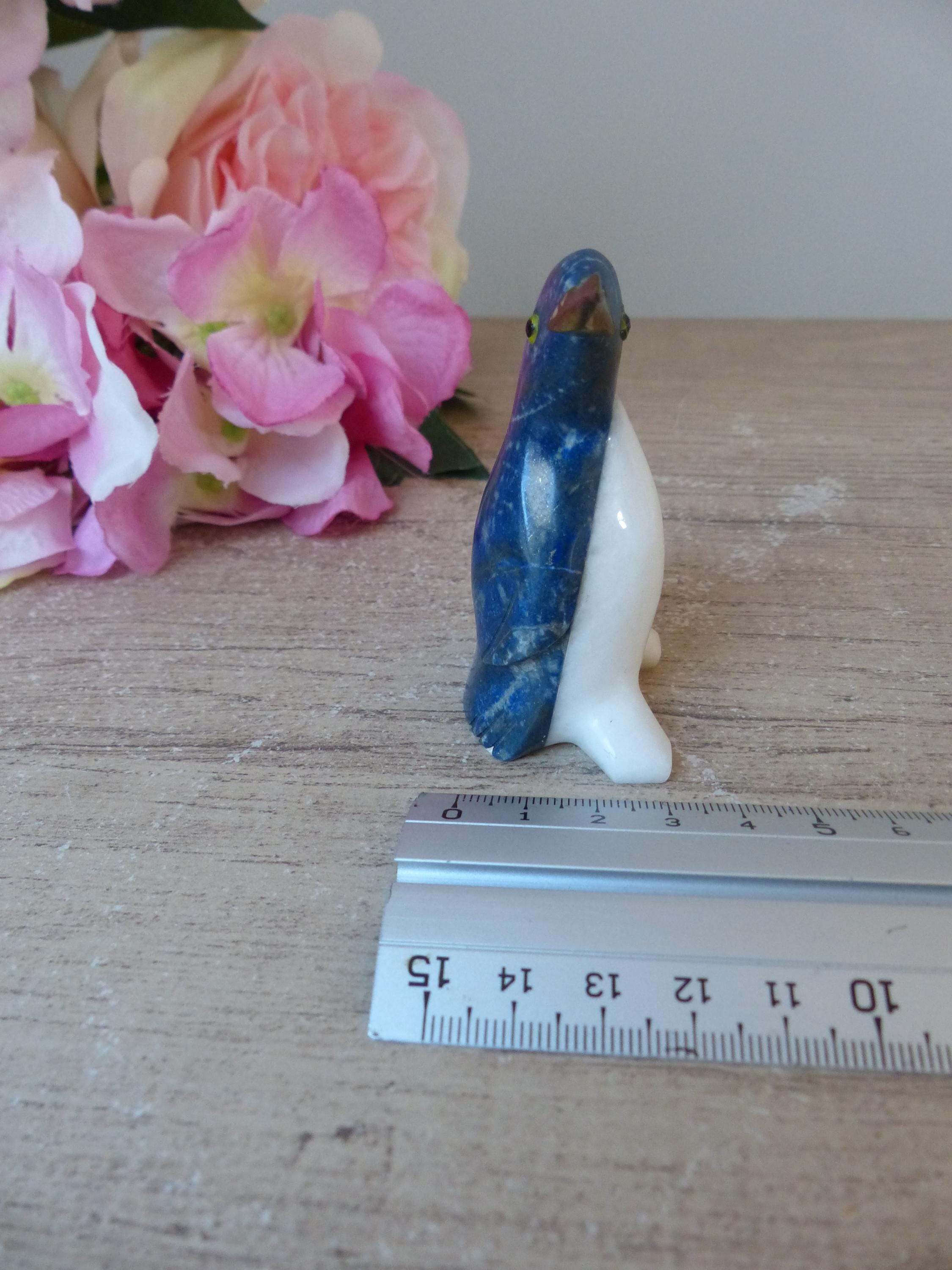 Penguin Figurine in Lapis Lazuli and White Marble - Handmade