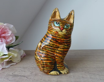 Cat Figurine, Paper Mache Cat Sculpture, Collectible Cat, Cat Lover Gift, Lucky Lucky Cat