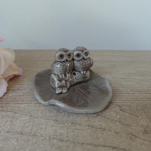 Handcrafted ceramic incense holder – Pair of owls – Incense burner for yoga, meditation, aromatherapy and a zen atmosphere