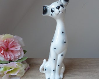 Romantic White Dalmatian Dog Figurine with Black Dots, Ceramic Dalmatian Dog Collectible, Gift, Home Decor, Vintage
