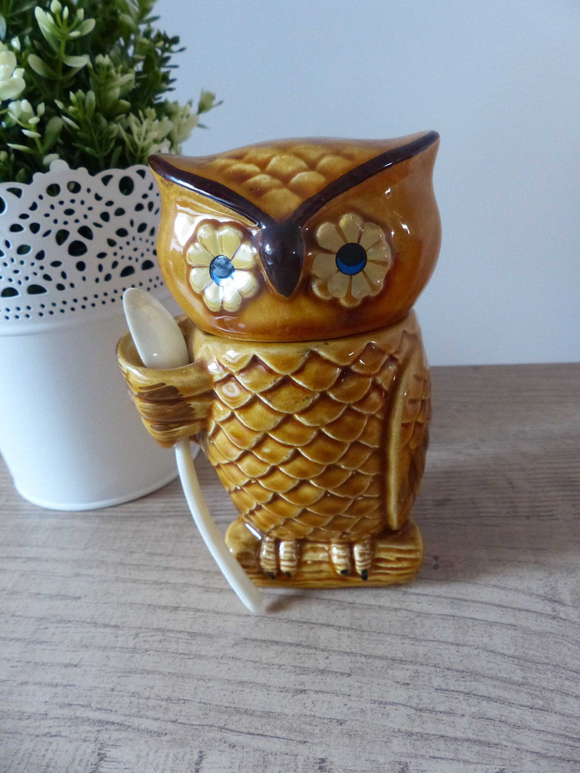 Pot avec Couvercle Sucrier Hibou/ Chouette Vintage en Céramique