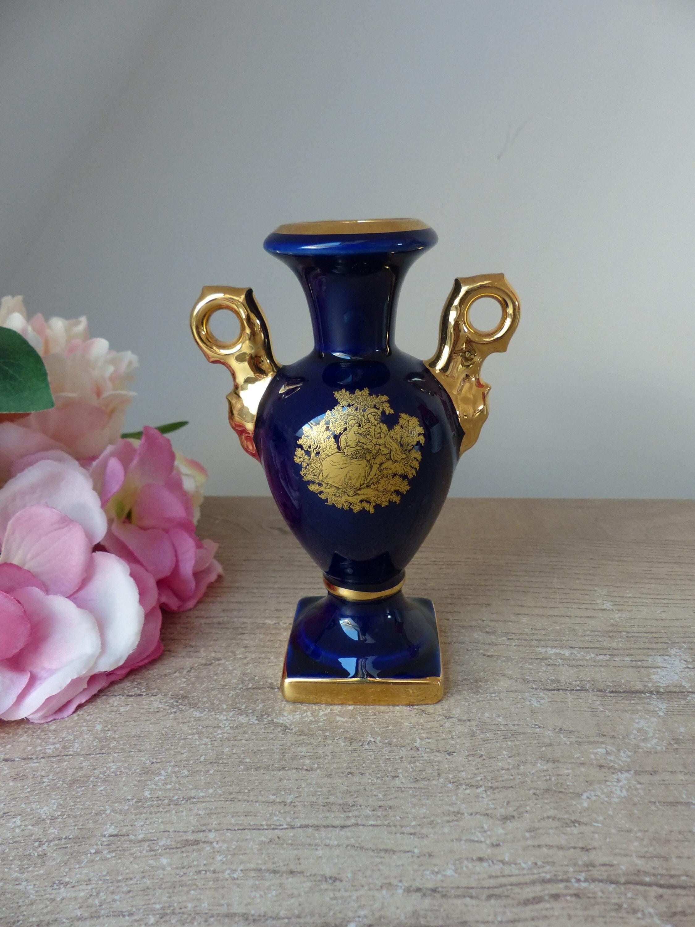 Small Limoges Porcelain Vase in Cobalt Blue – Gilded Gallant
