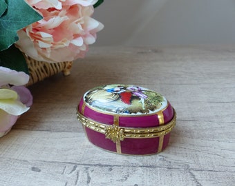 Old Small Jewelry Box Romantic Pillbox Genuine Porcelain Gallant Decor Vintage Collection Valentine's Day Gift