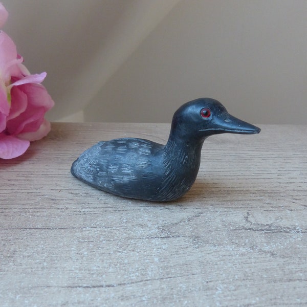 Figurine Canard Oiseau Sculpté Stéatite Pierre de Savon Boma Canada Vintage