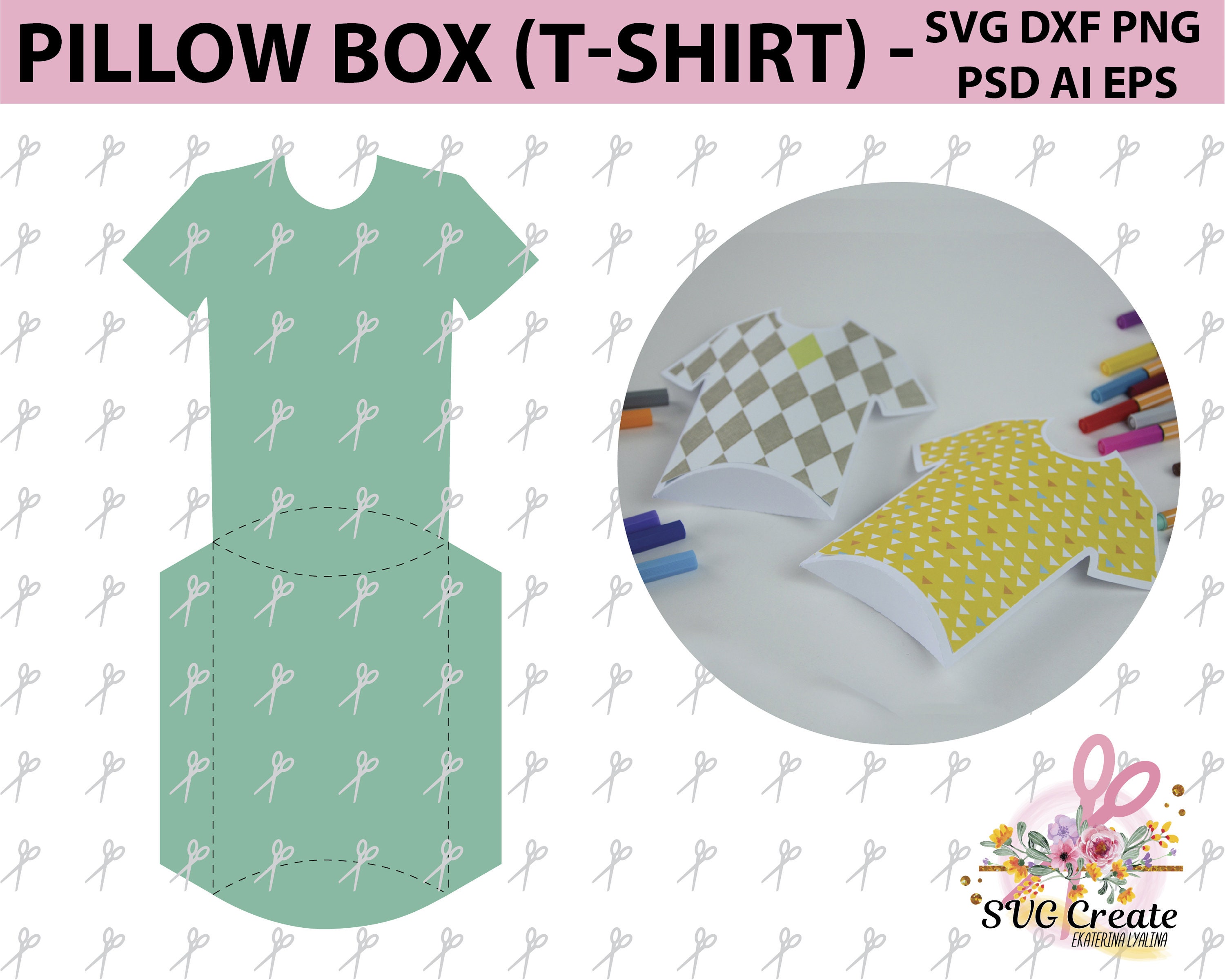 Download Pillow T-shirt box template gift file favor papercut svg ...
