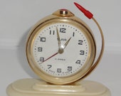 vintage USSR Soviet Russian table alarm clock slava-space program with space ship decoration flight of Yuri Gagarin into space