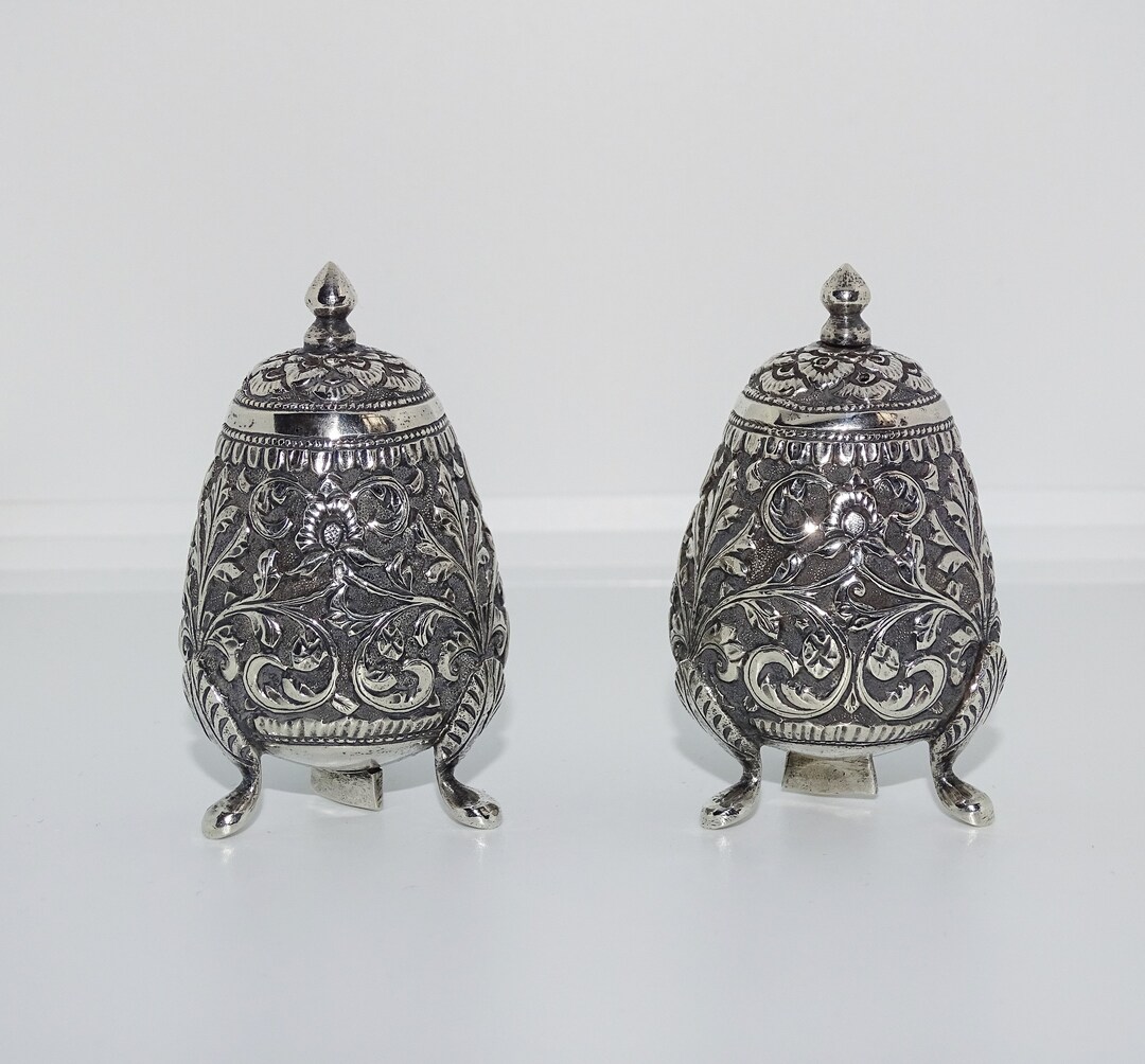 Vintage Indian Silver Cruet Set With Beautiful Floral Embossed Etsy