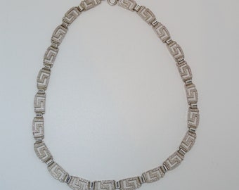 Vintage 925 Sterling Silver Greek Key embossed design link chain necklace