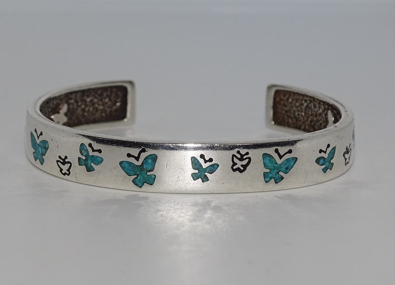 Sterling Silver 925 Navajo Style Cuff Bracelet Decorated With Etsy