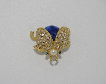 Costume jewellery ladybird bug brooch encrusted with clear rhinestones