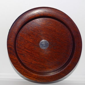 Wood Champagne bottle coaster with sterling silver hallmarked silver centre
