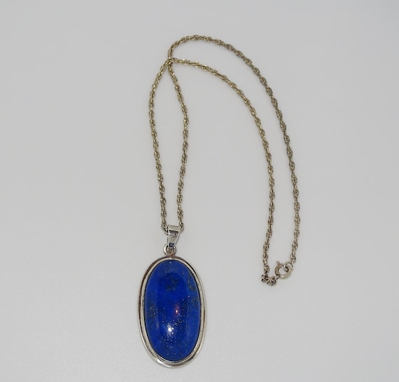 925 silver large Lapis Lazuli pendant on Sterling silver twisted rope chain
