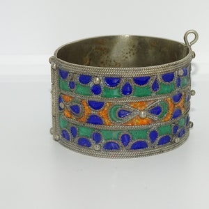 vintage Kabyle style Berber colourful enameled hinged cuff bracelet