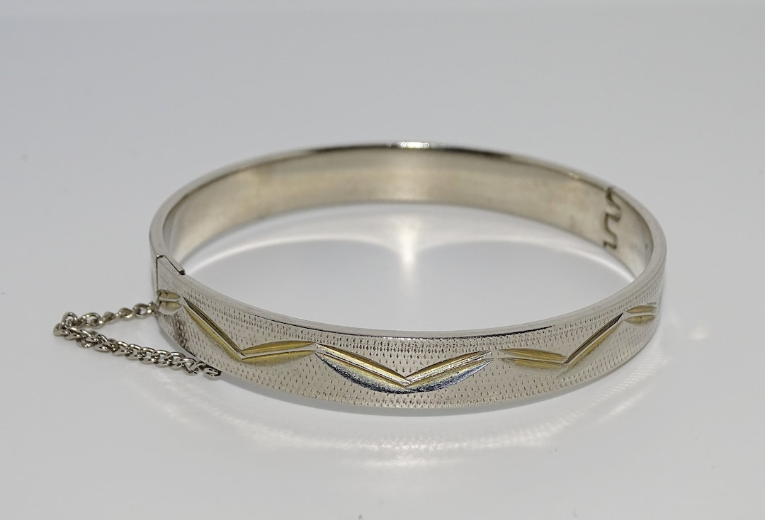 Beautiful 18K RGP Rolled Gold Plated Hinged Bracelet/ Bangle With Line ...