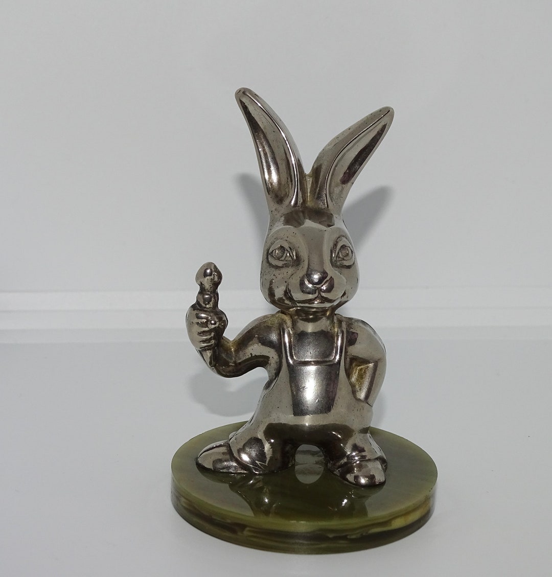 Vintage Silver Plate Figural Rabbit/ Bunny Holding a Carrot Shaped Ring ...