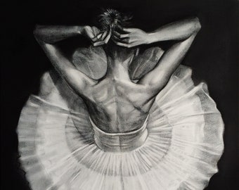 Ballerina - Original Charcoal Drawing on stretched Canvas, ready to hang, perfect present